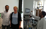 Wasif Farooq (GT 2016) together with Dr Ulrike Schmid-Staiger (Group Manager Technical Microbiology) and working at an automated microalgae cultivation system during his Research Stay at Fraunhofer IGB, Stuttgart, July 2017.