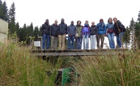 HÃ¨ou MalÃ©ki Badjana with supervisor & colleagues from the Hydrology Research Group, Institute of Geography, Uni Bonn during a field work at DHC-Station: EC Turm for recording dendrochronological, hydrological and climatological data in the National Park.